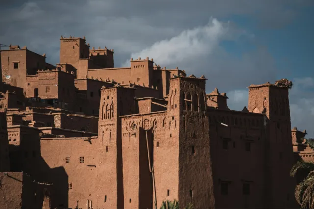 Kasbah towers of Ait Ben Haddou in warm evening light