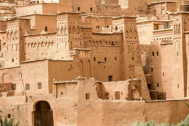Close view of the mud-brick houses and towers of Ait Ben Haddou