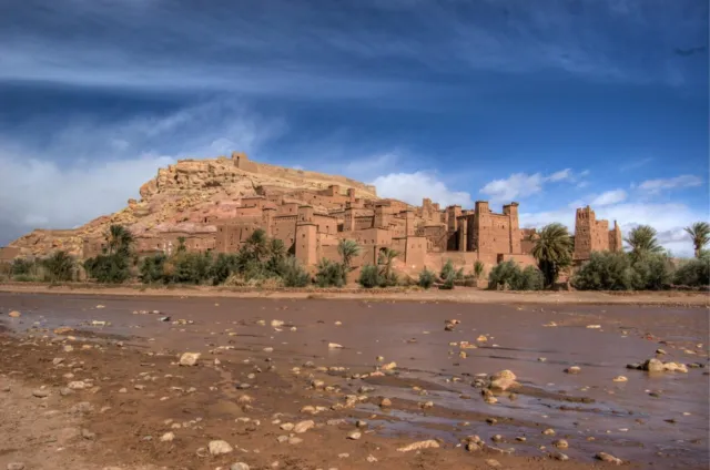 Ait Ben Haddou seen across the shallow river bed